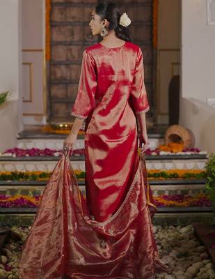 Women Ethnic Motifs Embroidered Sequinned Liva Kurta with Trousers & With Dupatta 5
