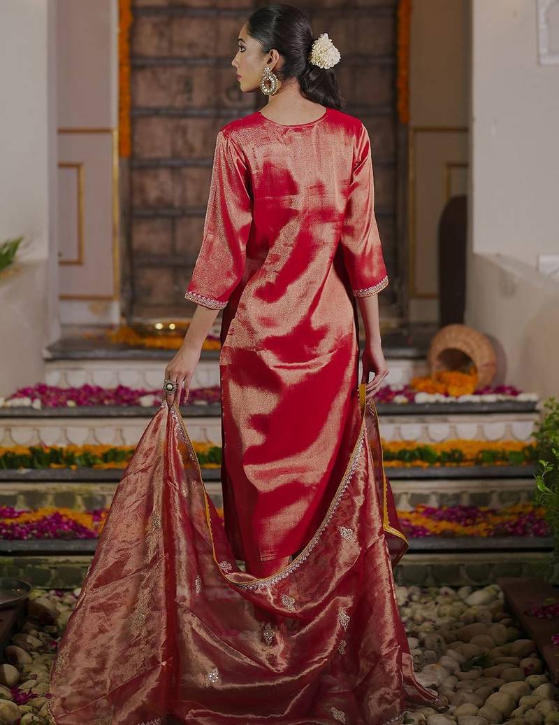 Women Ethnic Motifs Embroidered Sequinned Liva Kurta with Trousers & With Dupatta