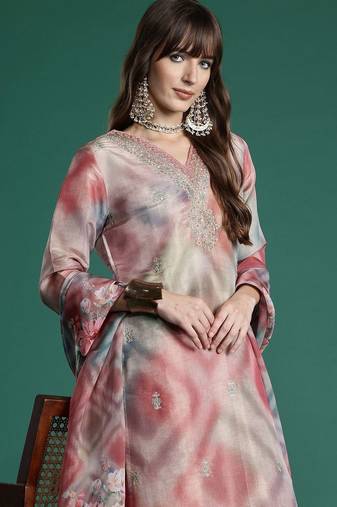 Women Printed Regular Thread Work Kurta with Trousers & With Dupatta