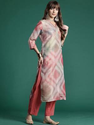 Women Printed Regular Thread Work Kurta with Trousers & With Dupatta 3