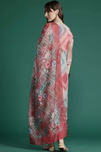 Women Printed Regular Thread Work Kurta with Trousers & With Dupatta