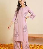 Women Floral Embroidered Regular Thread Work Kurta with Palazzos