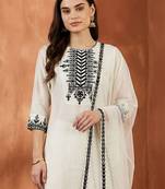 Women Ethnic Motifs Embroidered Regular Thread Work Kurta with Trousers & With Dupatta