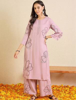 Women Floral Embroidered Regular Thread Work Kurta with Palazzos 4