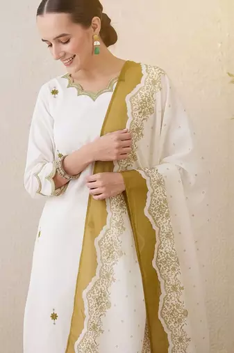 Ethnic Motifs Embroidered Sequinned Pure Cotton Kurta With Trousers & Dupatta