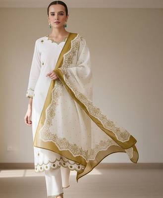 Ethnic Motifs Embroidered Sequinned Pure Cotton Kurta With Trousers & Dupatta 2