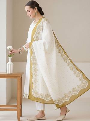 Ethnic Motifs Embroidered Sequinned Pure Cotton Kurta With Trousers & Dupatta 3