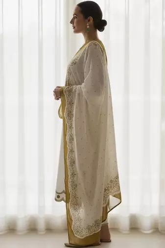 Ethnic Motifs Embroidered Sequinned Pure Cotton Kurta With Trousers & Dupatta
