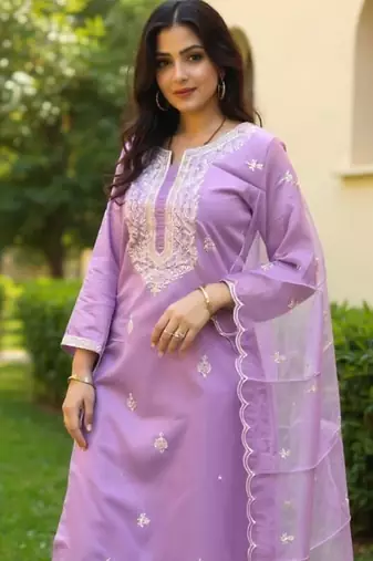 Ethnic Motifs Embroidered Notch Neck Sequinned Kurta With Trousers & Dupatta
