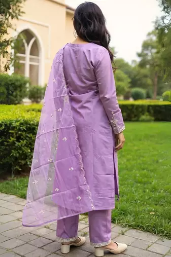 Ethnic Motifs Embroidered Notch Neck Sequinned Kurta With Trousers & Dupatta