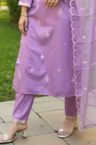 Ethnic Motifs Embroidered Notch Neck Sequinned Kurta With Trousers & Dupatta