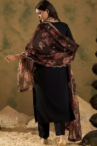 Ethnic Motifs Embroidered Kurta with Trousers & Dupatta