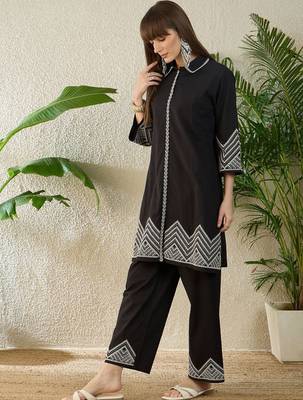 Women Ethnic Motifs Embroidered Regular Thread Work Pure Cotton Kurta with Trousers 3