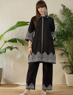 Women Ethnic Motifs Embroidered Regular Thread Work Pure Cotton Kurta with Trousers 6