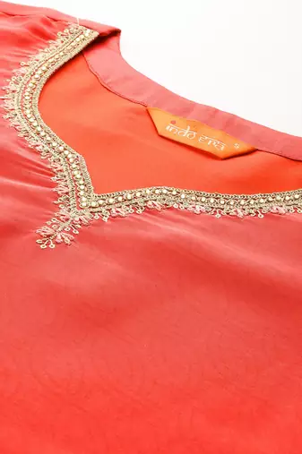 Floral Printed Sequinned Kurta with Trousers & Dupatta