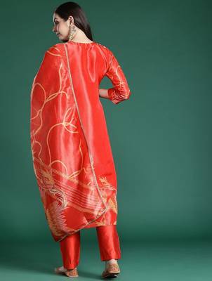 Floral Printed Sequinned Kurta with Trousers & Dupatta 7