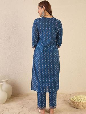 Women Ethnic Motifs Printed Panelled Pure Cotton Kurta with Trousers 5