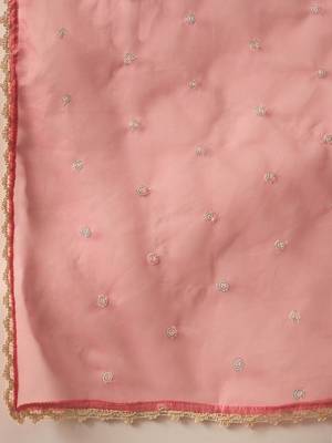 Floral Yoke Design Straight Sequinned Liva Kurta with Trousers & Dupatta 3