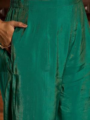 Ethnic Motifs Woven Design Zari Straight Kurta With Trousers & Dupatta 3