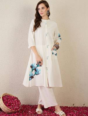 Women Floral Printed Regular Pure Cotton Kurta with Palazzos 1