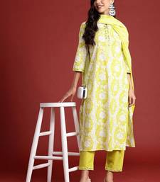 Women Floral Printed Regular Thread Work Pure Cotton Kurta with Trousers & With Dupatta
