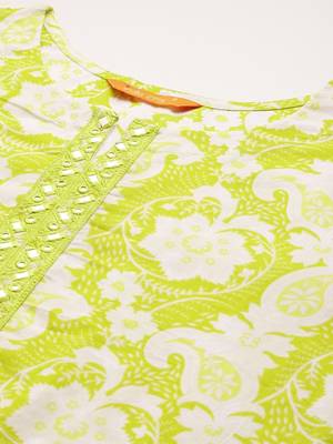 Women Floral Printed Regular Thread Work Pure Cotton Kurta with Trousers & With Dupatta 5