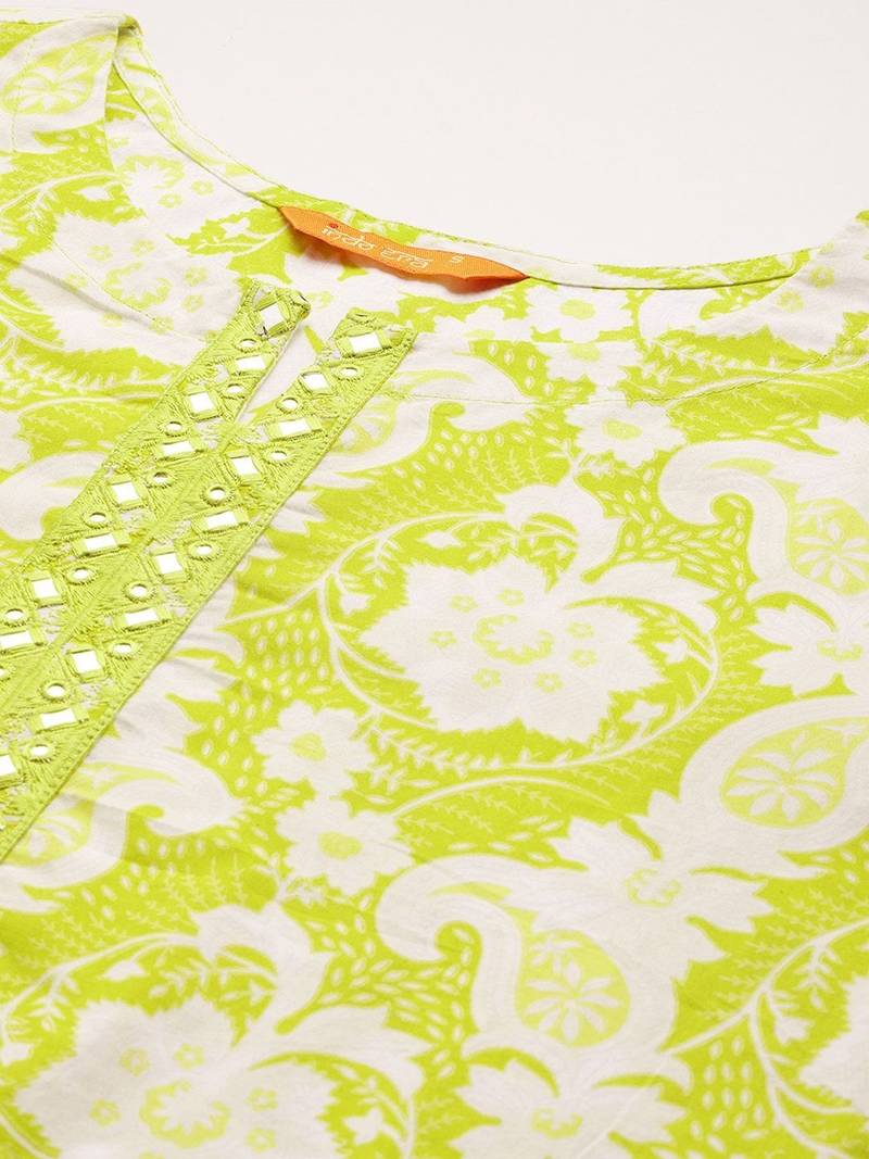 Women Floral Printed Regular Thread Work Pure Cotton Kurta with Trousers & With Dupatta