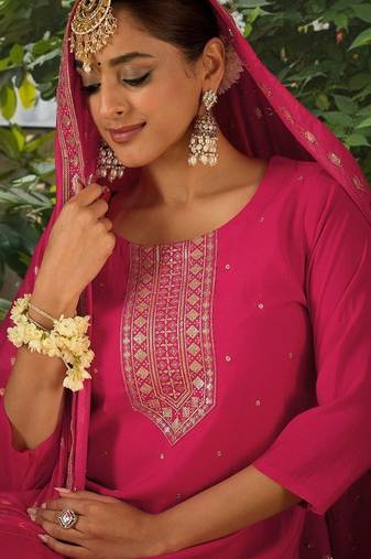 Women Ethnic Motifs Embroidered Regular Kurta with Trousers & With Dupatta