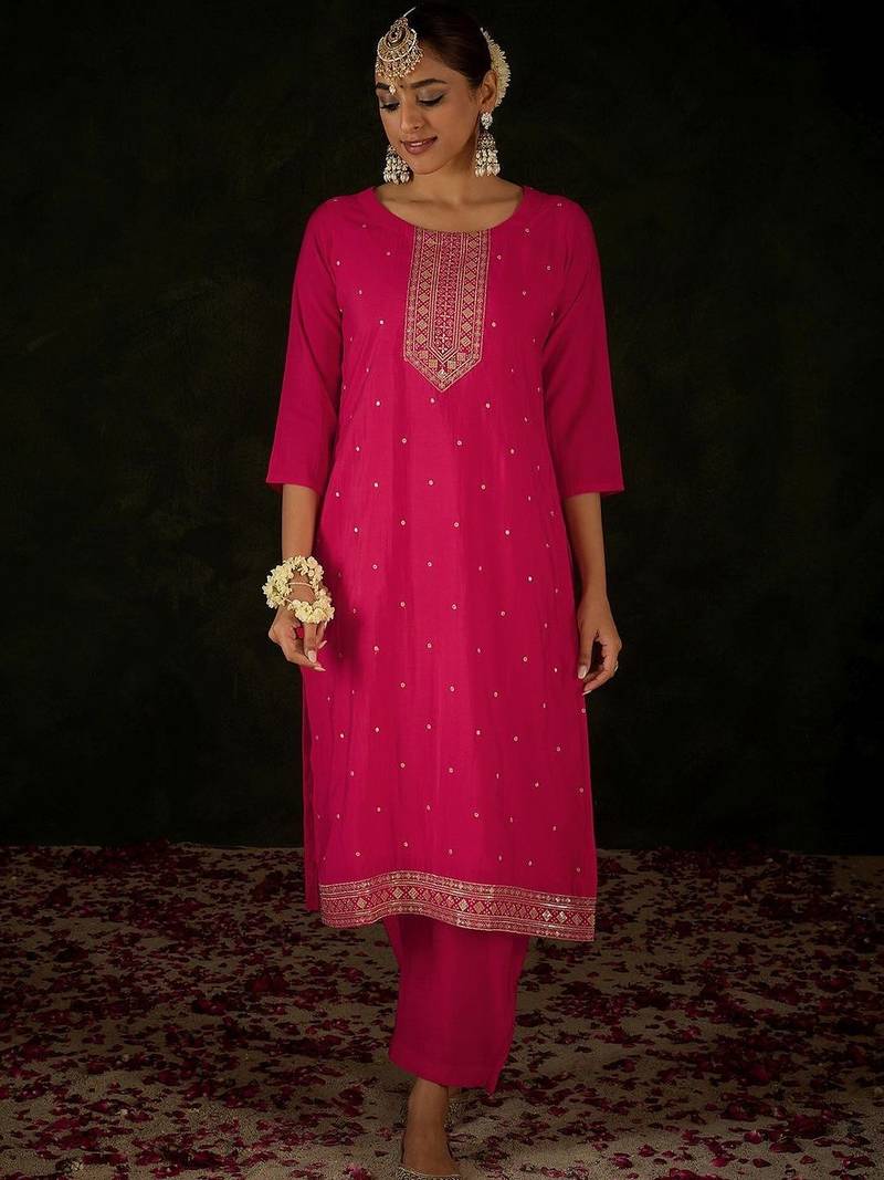 Women Ethnic Motifs Embroidered Regular Kurta with Trousers & With Dupatta