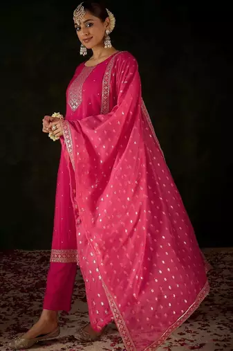 Women Ethnic Motifs Embroidered Regular Kurta with Trousers & With Dupatta