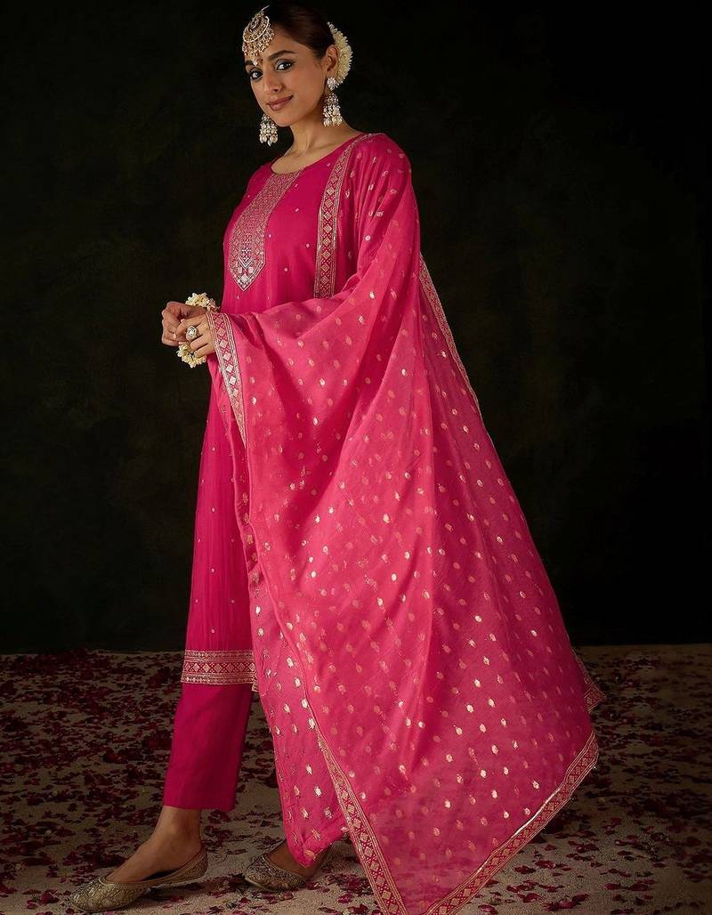 Women Ethnic Motifs Embroidered Regular Kurta with Trousers & With Dupatta