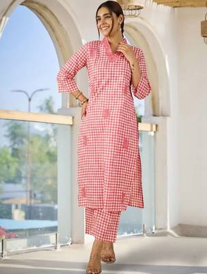 Women Regular Thread Work Pure Cotton Kurta with Trousers 1