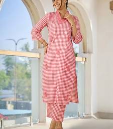 Women Regular Thread Work  Cotton Kurta with Trousers