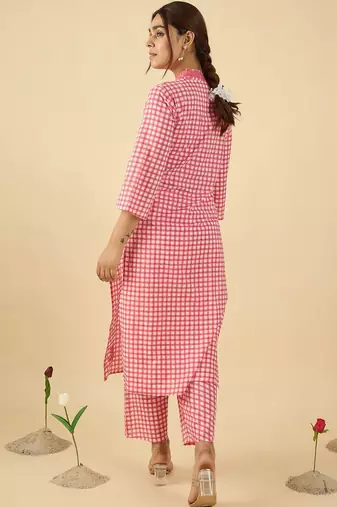 Women Regular Thread Work Pure Cotton Kurta with Trousers
