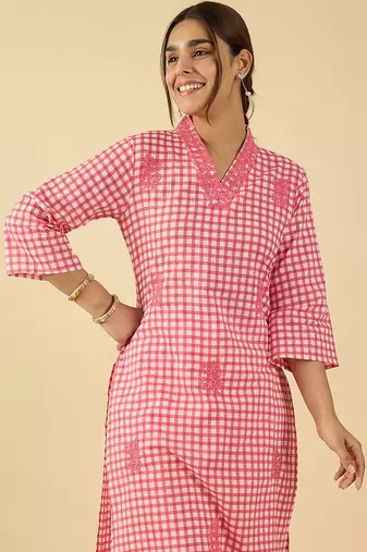Women Regular Thread Work Pure Cotton Kurta with Trousers