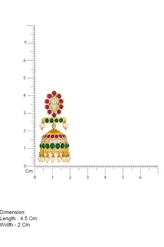 Bellamoire gold plated kemp stone jhumka earrings for women | traditional south indian pearl drop jhumki