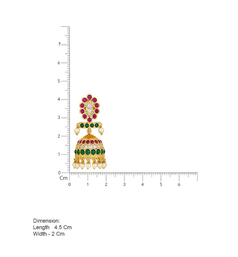  gold plated kemp stone jhumka earrings for women   traditional south indian pearl drop jhumki