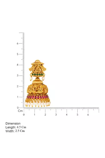 Bellamoire gold plated lakshmi temple jhumka earrings with pearl drops for women
