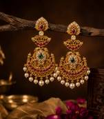  gold temple chandbali earrings for women   south indian kempu ruby green pearl drop bridal wedding jewelry