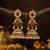  gold kemp jhumka earrings for women   south indian temple jewelry   ruby green cz pearl drop bridal earrings