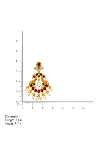 Bellamoire gold plated peacock chandbali earrings for women | kempu pearl drop temple jewelry