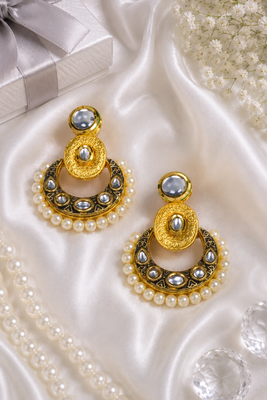 Meenakari Kundan Pearl Chandbali 3