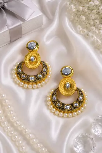 Meenakari Kundan Pearl Chandbali