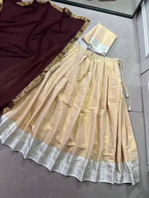 cream Kanchipuram Zari Weaving Work lehenga Choli  8