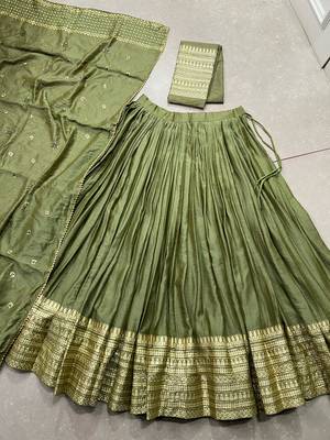 light green zari weaving chanderi border lehenga choli 7