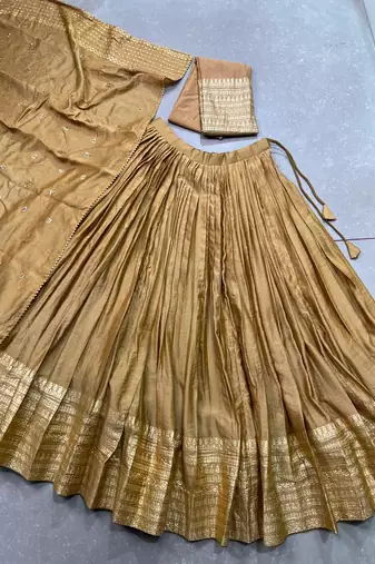mustard zari work chanderi circular lehenga