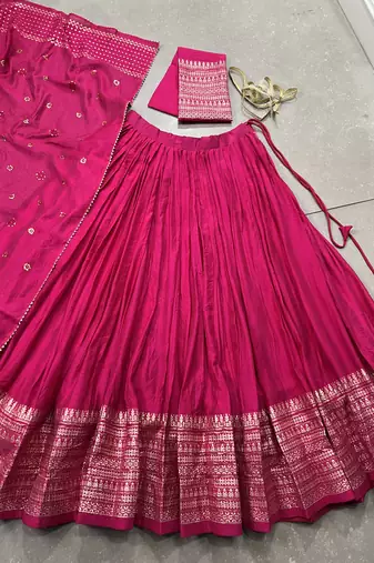 pink Chanderi Zari Weaving Work Border Lehenga Choli 