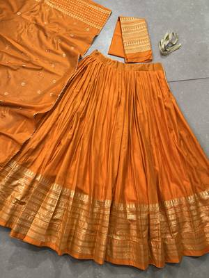 orange zari weaving work chanderi lehenga choli 6