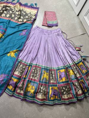 lavender foil work tussar silk blend lehenga choli 6