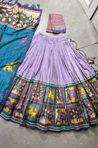Lavender Tussar silk blend Foil Lehenga Choli